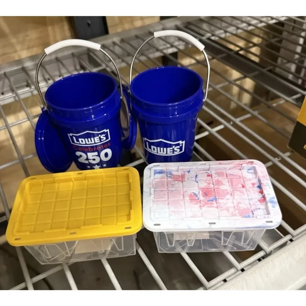 4 Pack Lowes Celebrates 250 USA Mini Blue Bucket w/ Lid & Mini Teeny Totes w/Lid